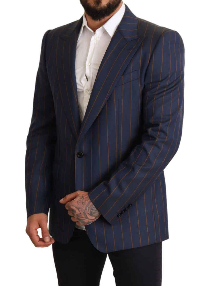 Dolce &amp; Gabbana Blauw gestreepte wollen slim fit blazerjas