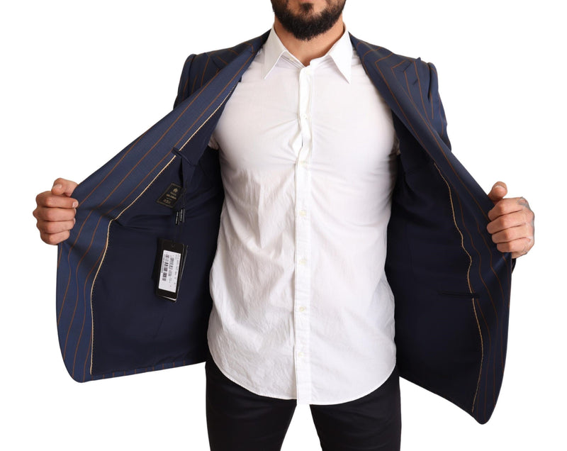 Dolce &amp; Gabbana Blauw gestreepte wollen slim fit blazerjas