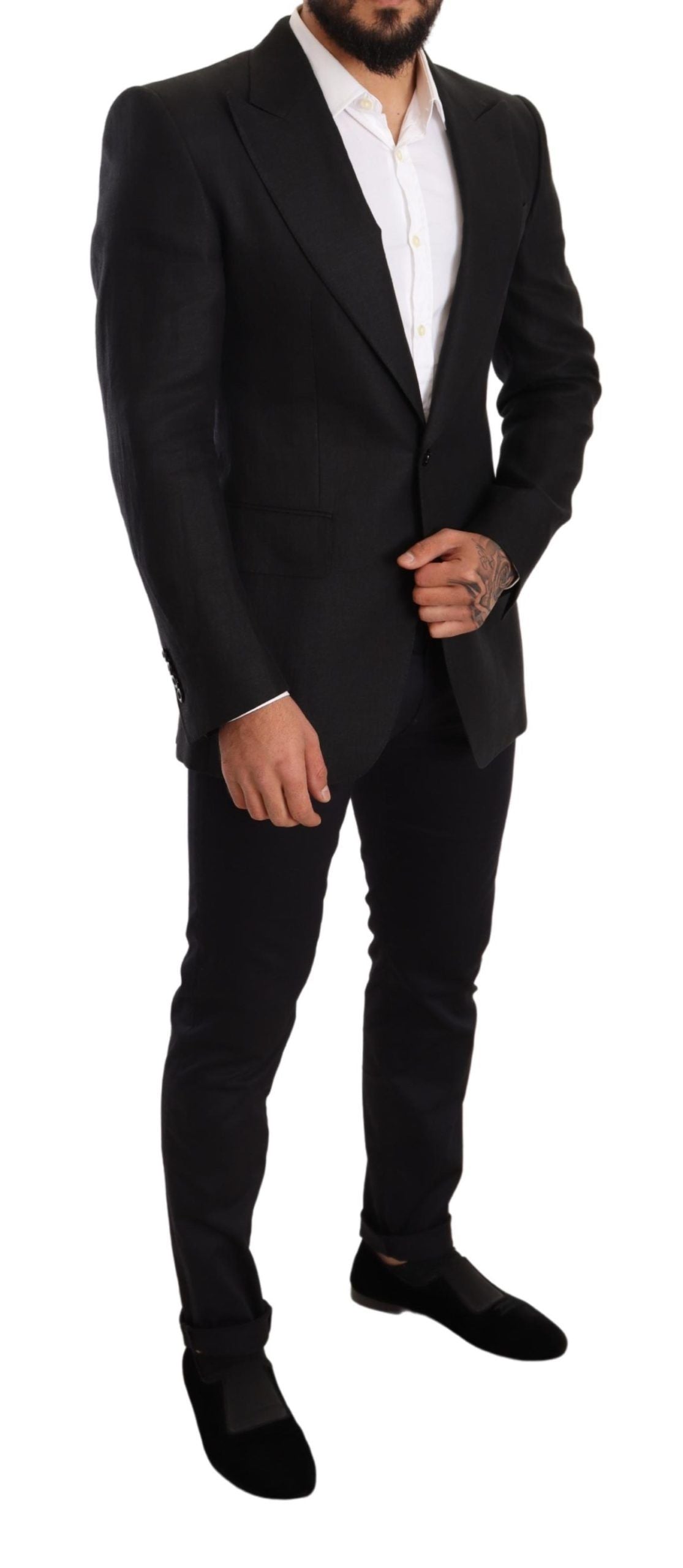 Dolce &amp; Gabbana - Veste, blazer, tailleur-pantalon noir en lin, coupe ajustée