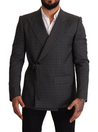 Dolce & Gabbana - Blazer en laine à carreaux gris, coupe ajustée
