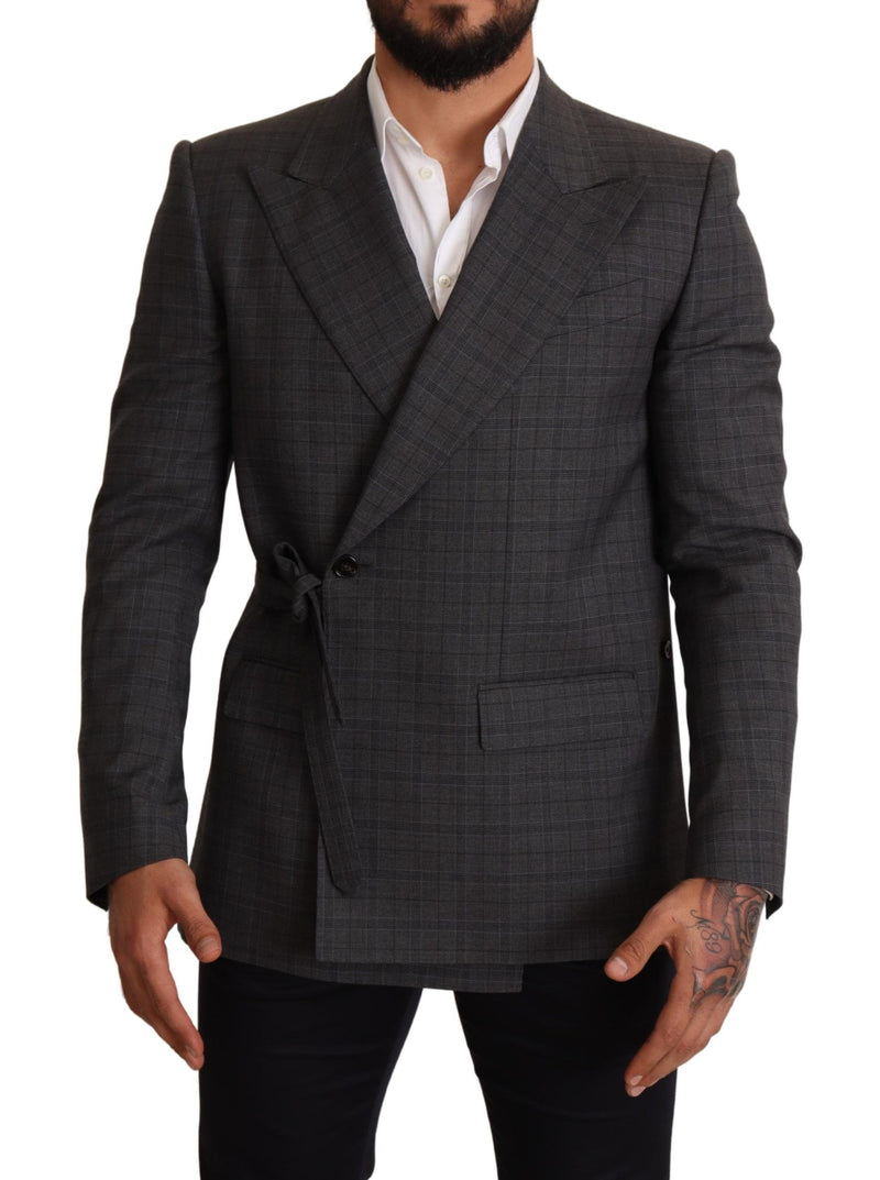 Dolce &amp; Gabbana grijze geruite wollen slim fit blazerjas