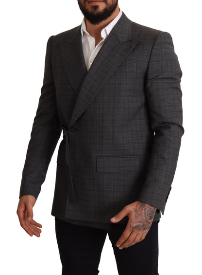 Dolce & Gabbana - Blazer en laine à carreaux gris, coupe ajustée