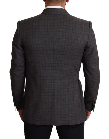 Dolce & Gabbana - Blazer en laine à carreaux gris, coupe ajustée