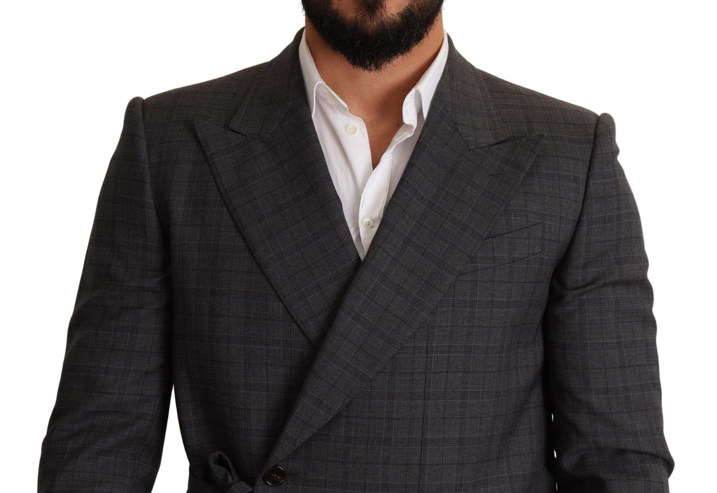 Dolce & Gabbana - Blazer en laine à carreaux gris, coupe ajustée