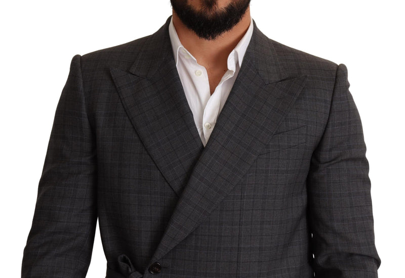 Dolce &amp; Gabbana grijze geruite wollen slim fit blazerjas