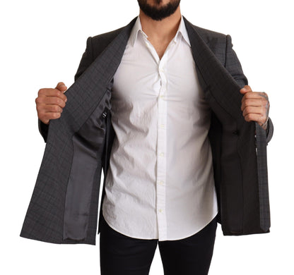 Dolce & Gabbana - Blazer en laine à carreaux gris, coupe ajustée