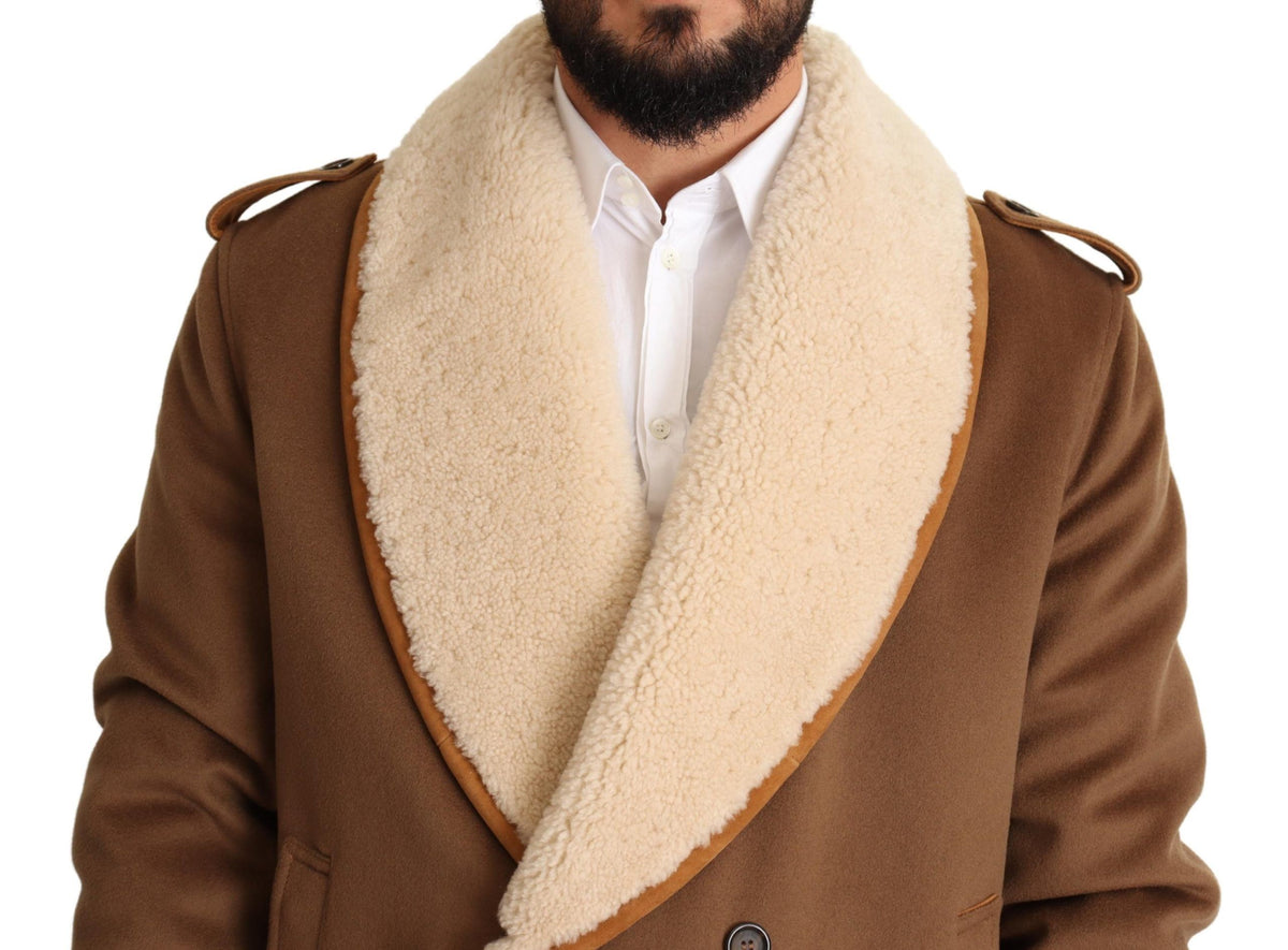 Dolce & Gabbana, manteau-veste en peau de mouton bicolore marron à double boutonnage