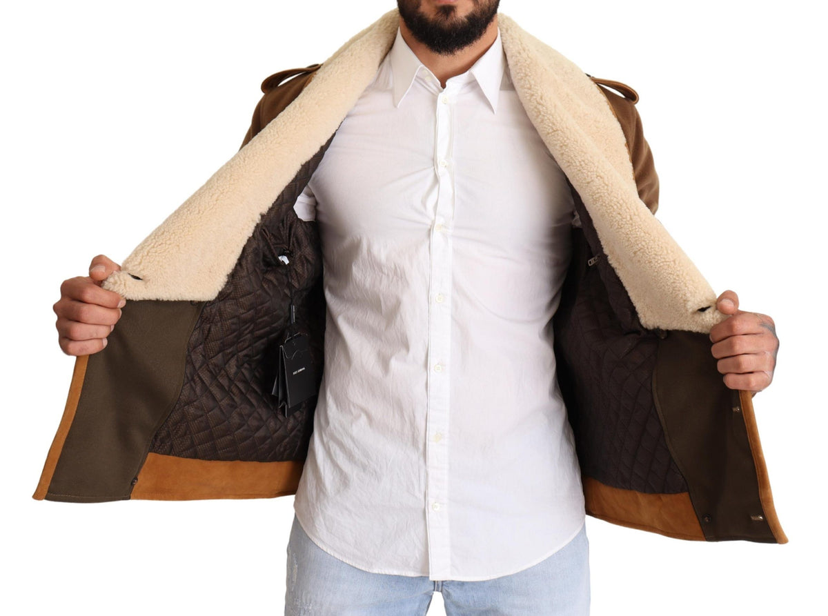 Dolce & Gabbana, manteau-veste en peau de mouton bicolore marron à double boutonnage