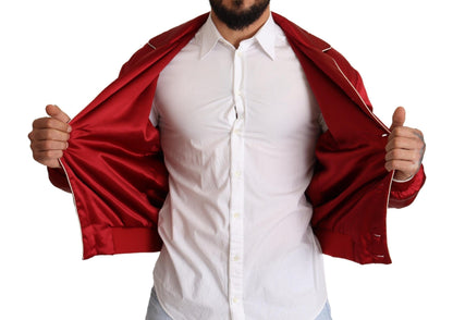 Bomber Jacket en Soie Rouge à Boutons avec Logo DG de Dolce & Gabbana