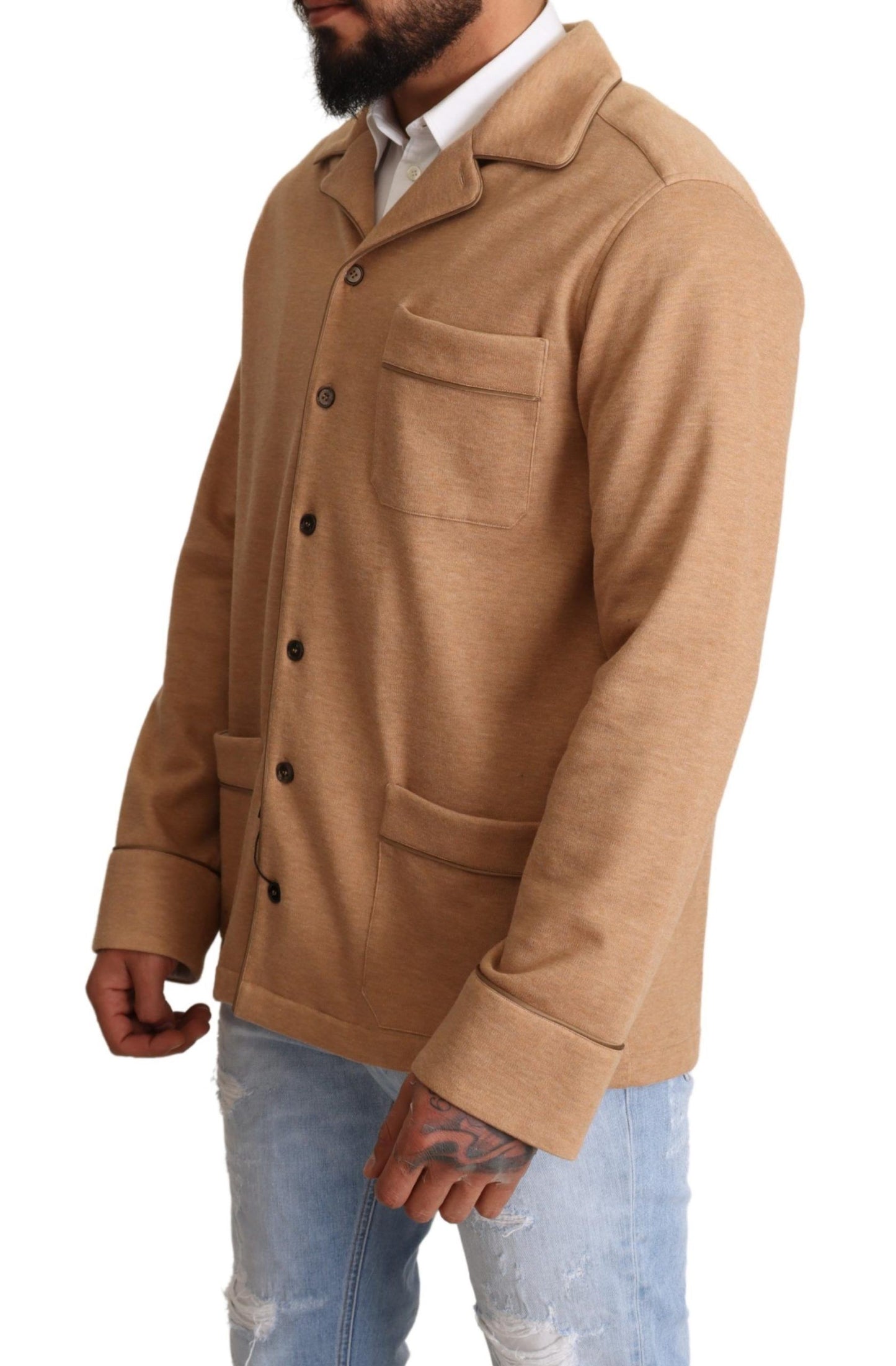 Dolce & Gabbana, veste-manteau en coton brun à col boutonné.
