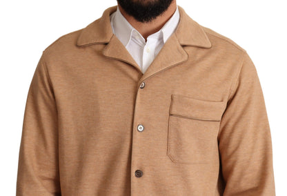 Dolce & Gabbana, veste-manteau en coton brun à col boutonné.