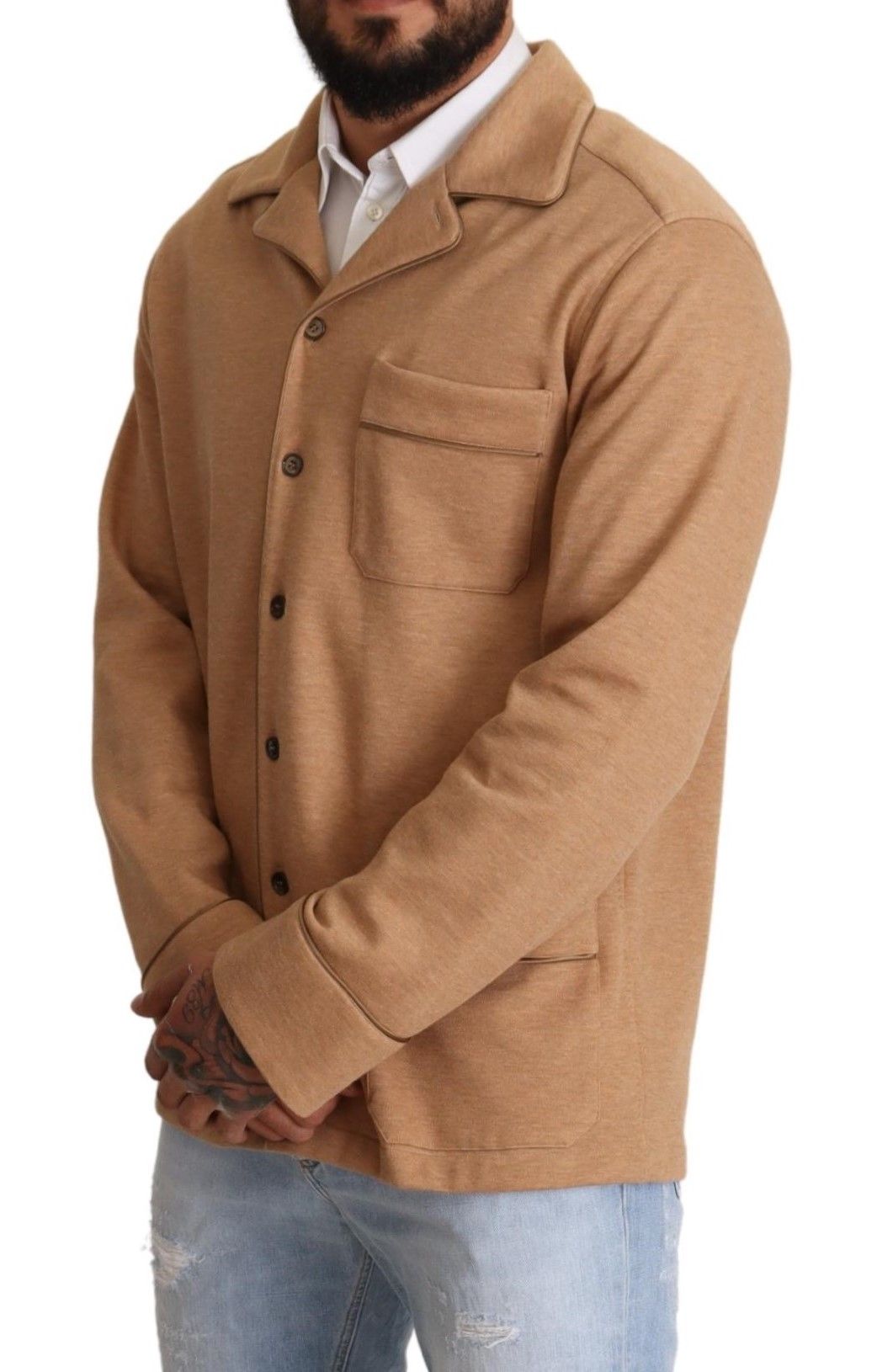 Dolce & Gabbana, veste-manteau en coton brun à col boutonné.