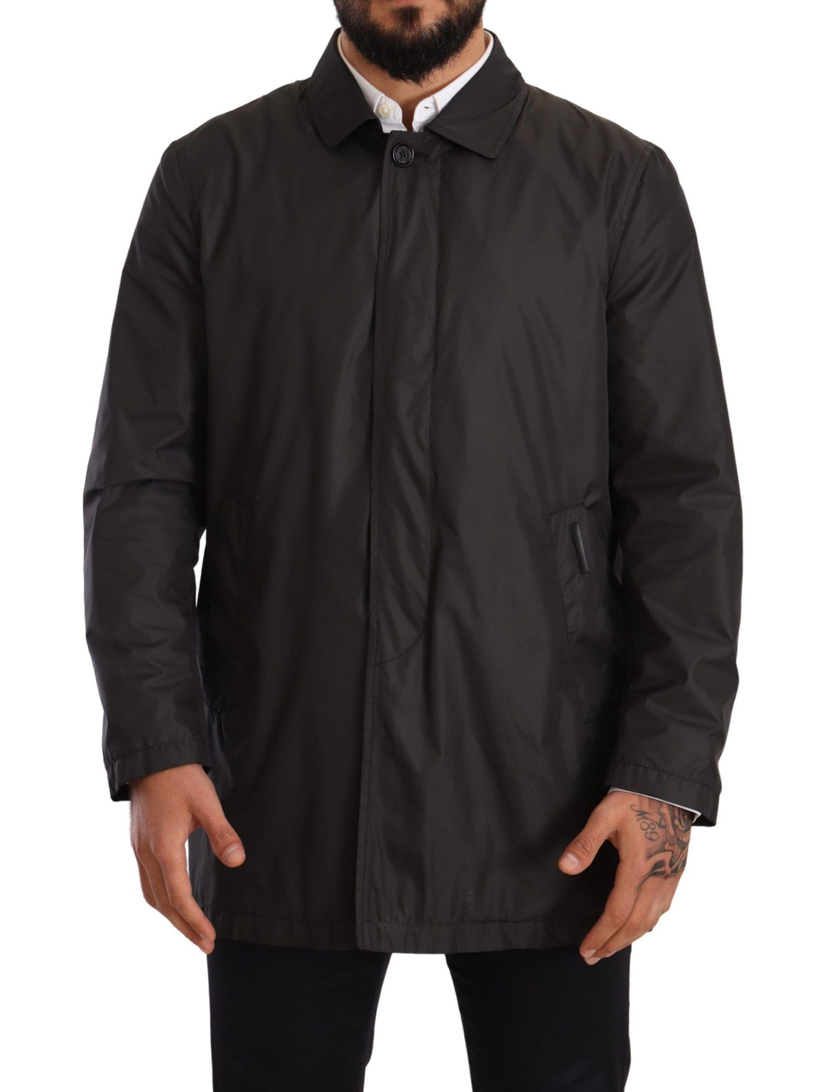 Manteau-trencher noir en polyester pour homme de Dolce & Gabbana