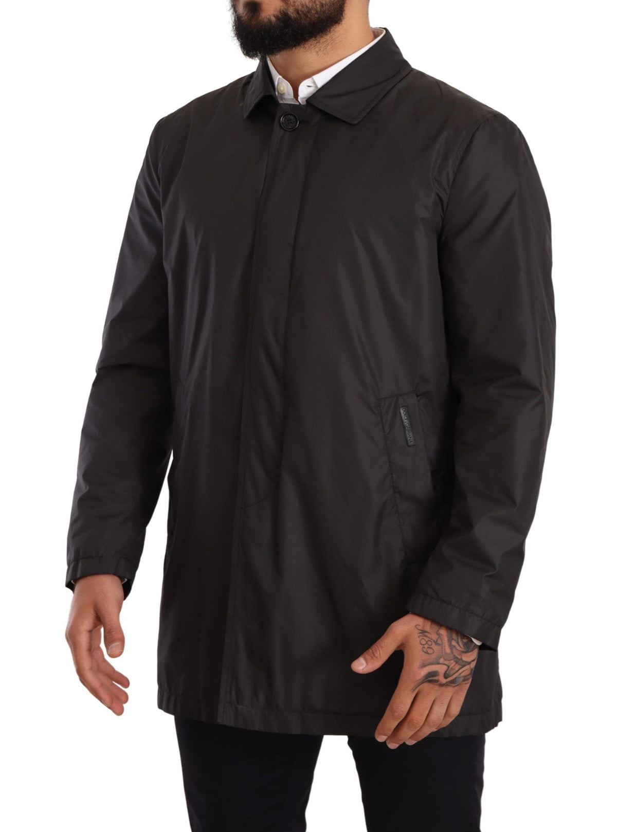 Manteau-trencher noir en polyester pour homme de Dolce & Gabbana