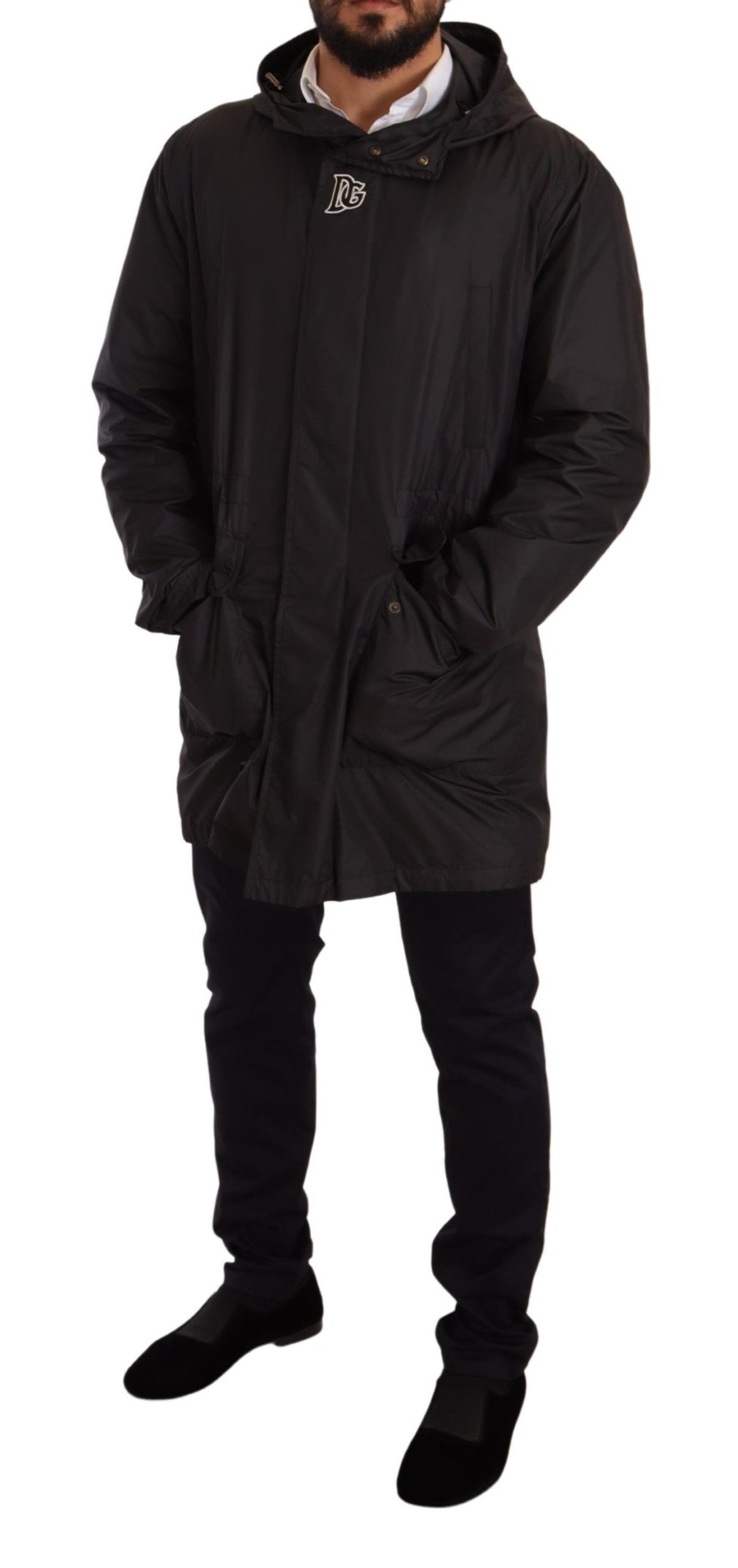 Manteau-trencher noir à capuche pour homme de Dolce & Gabbana