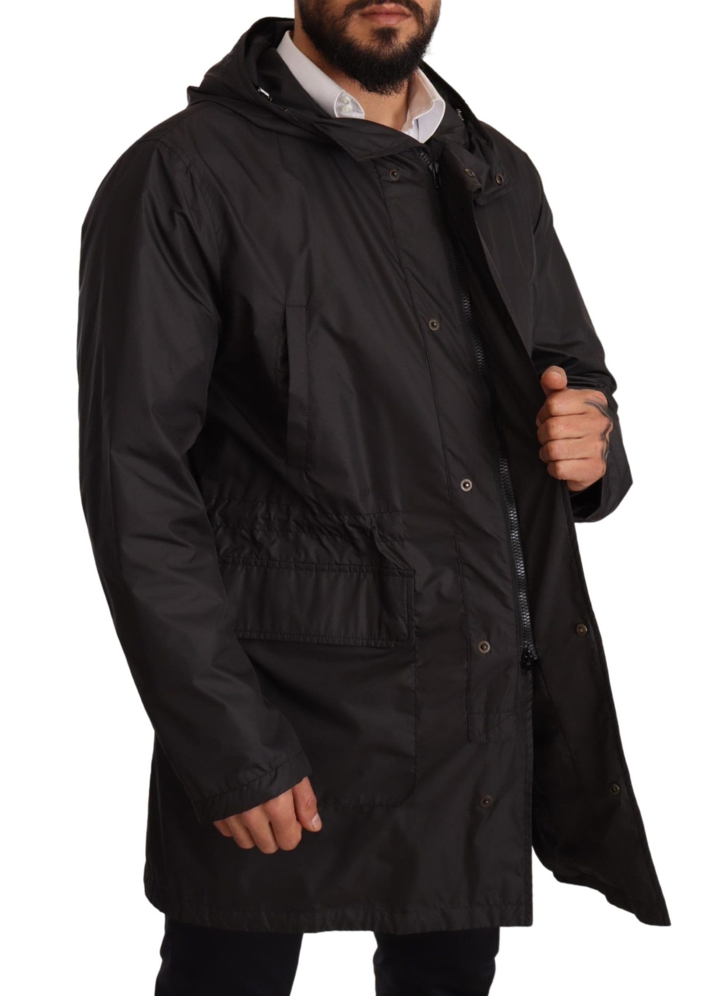 Manteau-trencher noir à capuche pour homme de Dolce & Gabbana