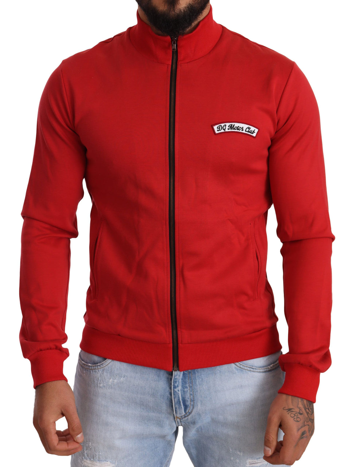 Pull en jersey extensible à fermeture éclair Dolce &amp; Gabbana, rouge, motif DG Motor Club.