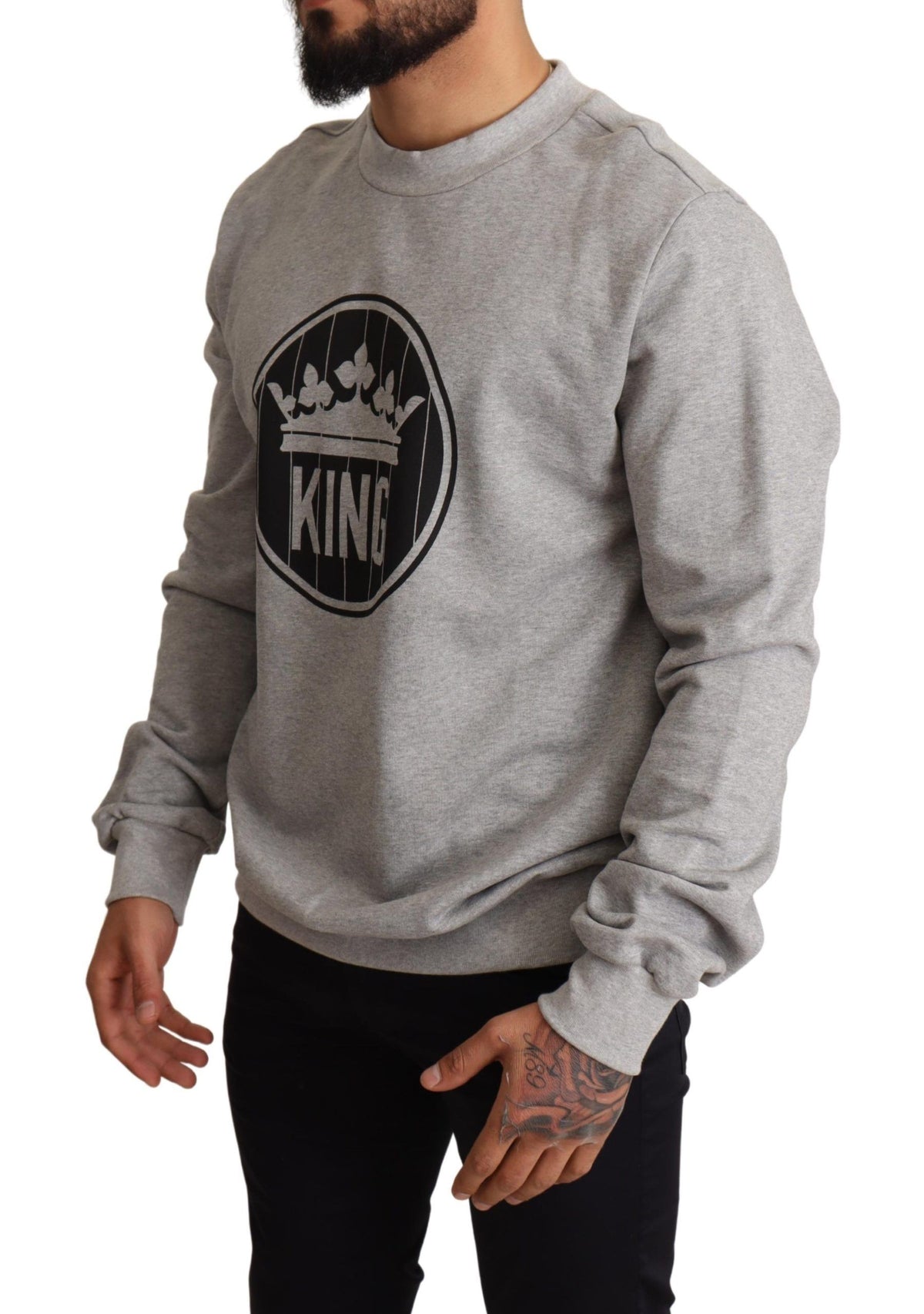 Pull en coton gris à imprimé "Roi Couronné" de Dolce &amp; Gabbana