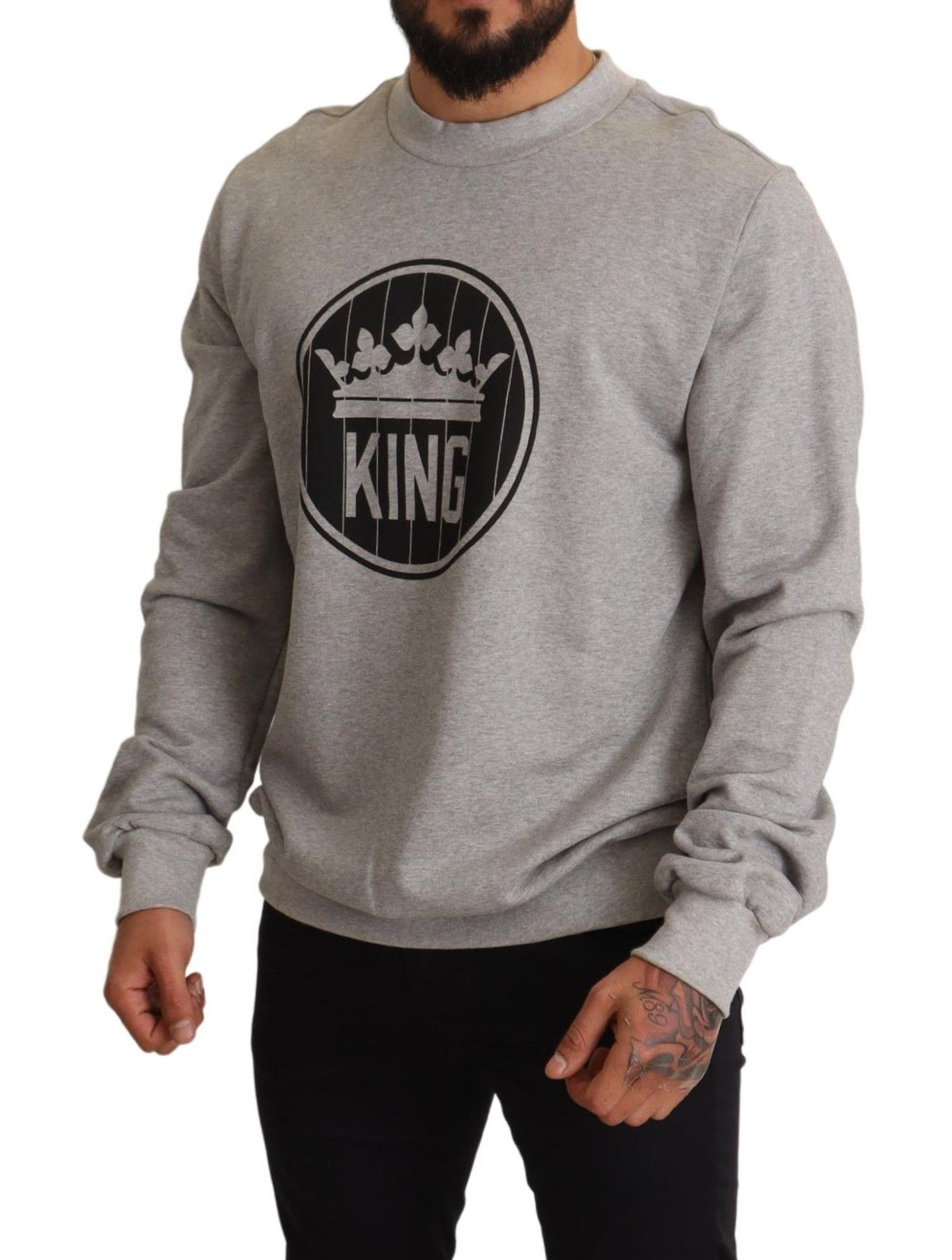 Pull en coton gris à imprimé "Roi Couronné" de Dolce &amp; Gabbana
