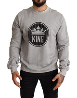 Pull en coton gris à imprimé "Roi Couronné" de Dolce &amp; Gabbana