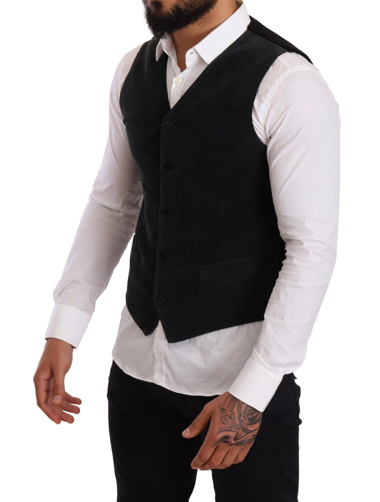 Gilet noir en coton à simple boutonnage de Dolce & Gabbana