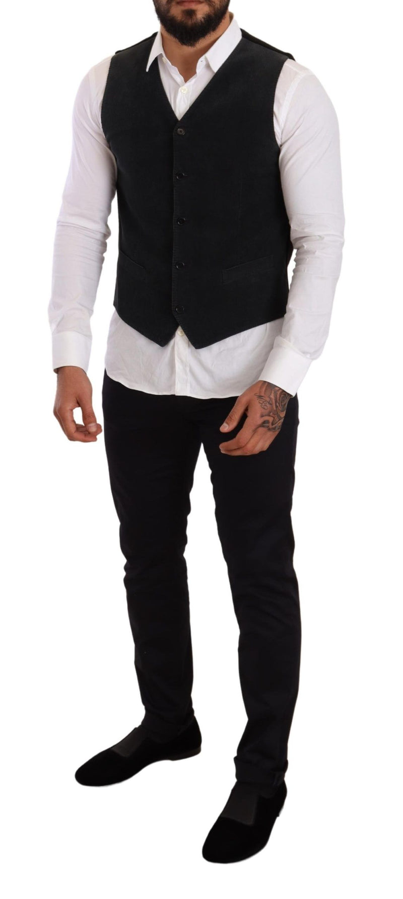 Gilet noir en coton à simple boutonnage de Dolce &amp; Gabbana