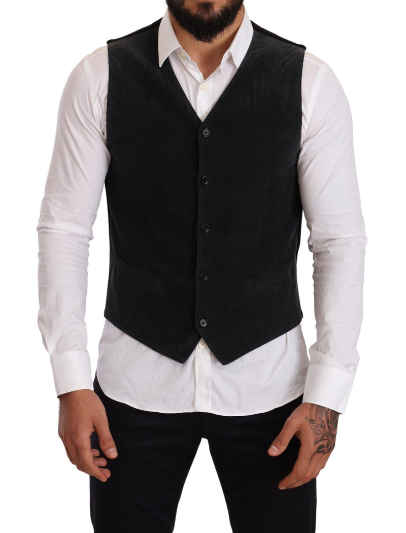 Gilet noir en coton à simple boutonnage de Dolce &amp; Gabbana
