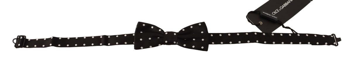 Nœud papillon ajustable en soie à pois noirs et blancs Dolce &amp; Gabbana