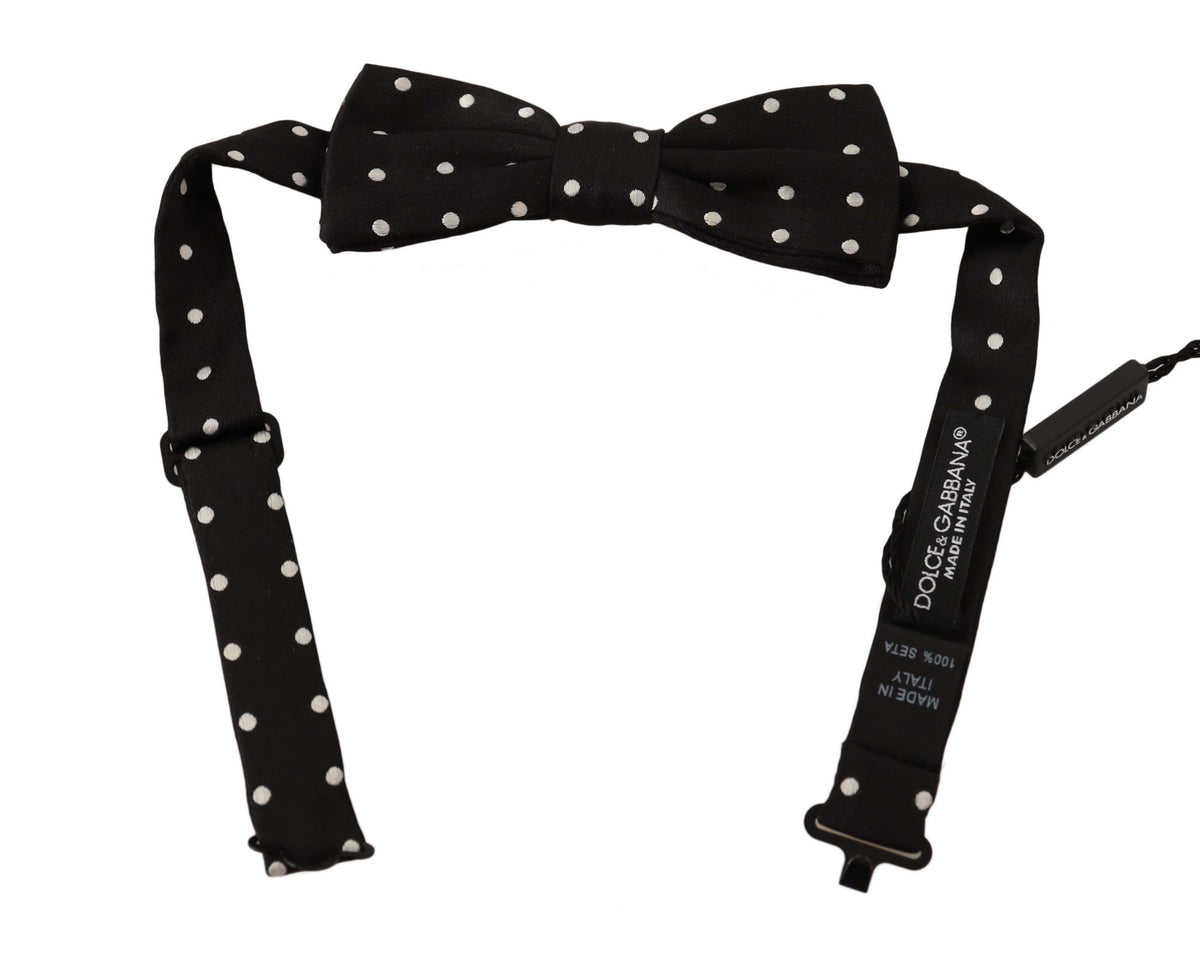 Nœud papillon ajustable en soie à pois noirs et blancs Dolce &amp; Gabbana
