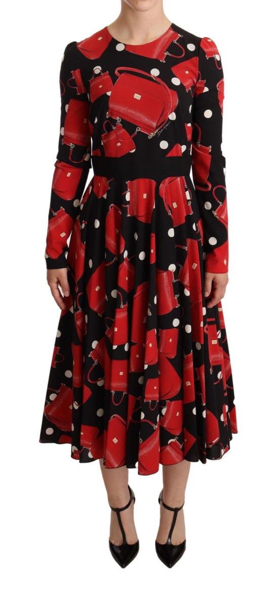 Robe midi évasée à imprimé sac de Sicile noir de Dolce & Gabbana