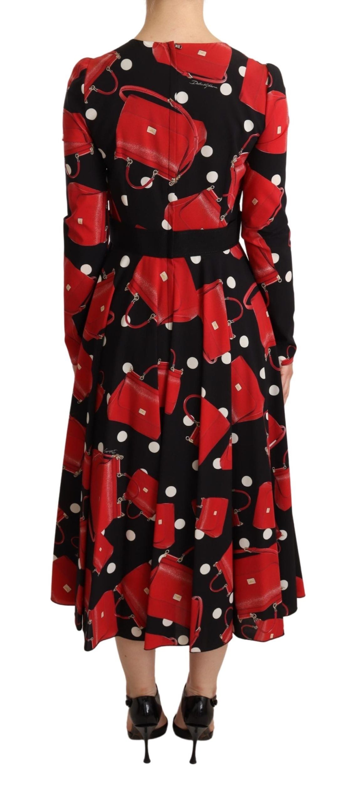 Robe midi évasée à imprimé sac de Sicile noir de Dolce & Gabbana