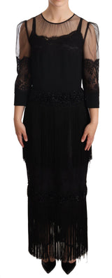 Robe Maxi en Dentelle Florale Transparent Noire avec Cristaux de Dolce &amp; Gabbana