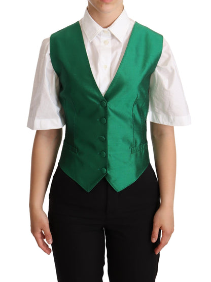 Dolce & Gabbana groene zijden satijnen, mouwloze, vest-achtige gilet.