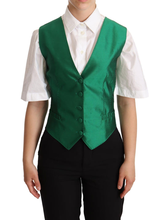 Dolce & Gabbana groene zijden satijnen, mouwloze, vest-achtige gilet.