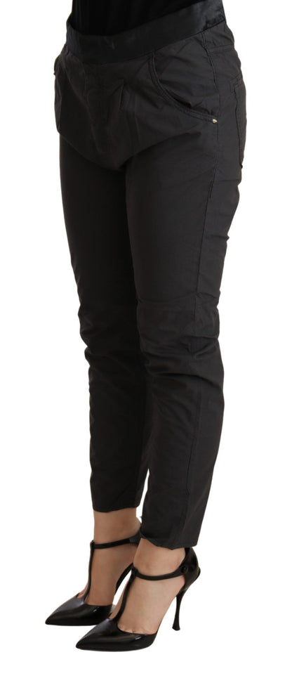 CYCLE Grijs, middelhoge taille, smalle, aansluitende katoenen broek