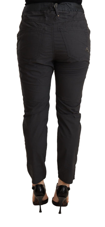 CYCLE Grijs, middelhoge taille, smalle, aansluitende katoenen broek