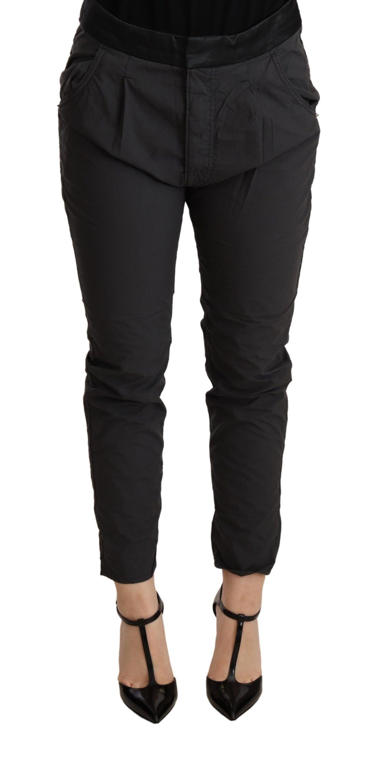CYCLE Pantalon en coton skinny, taille mi-hauteur, coupe ajustée, gris.