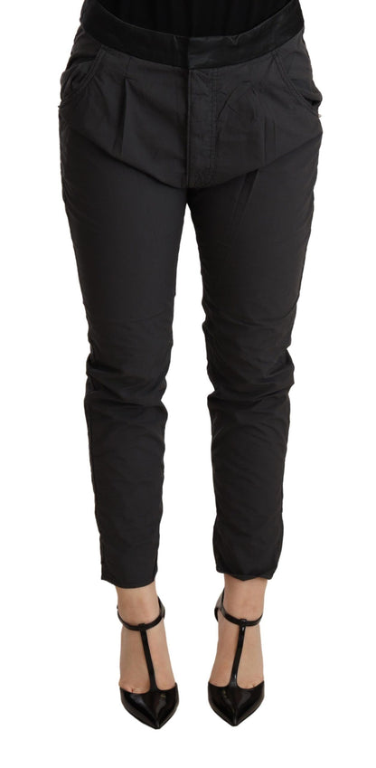 CYCLE Grijs, middelhoge taille, smalle, aansluitende katoenen broek