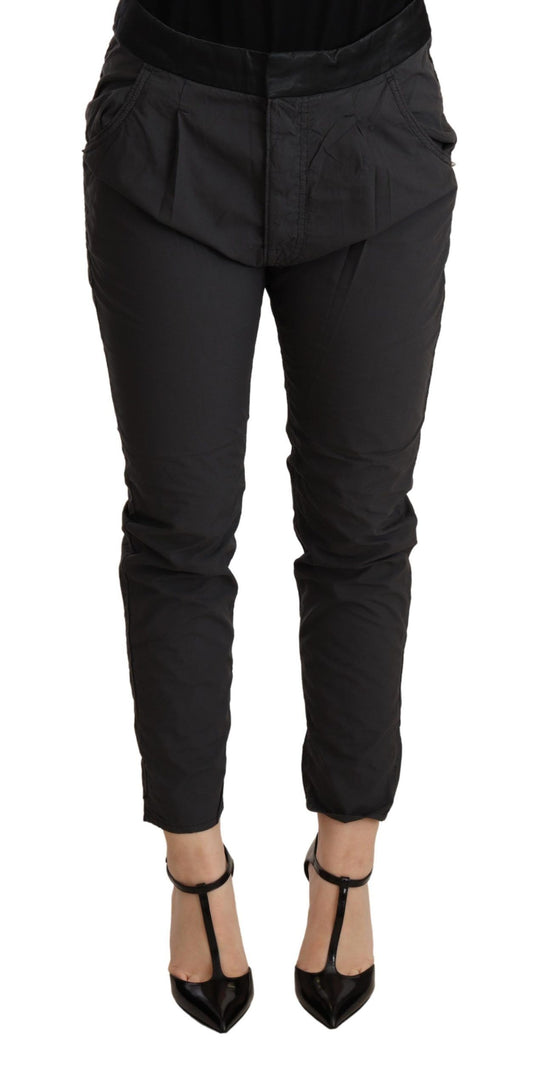 CYCLE Grijs, middelhoge taille, smalle, aansluitende katoenen broek