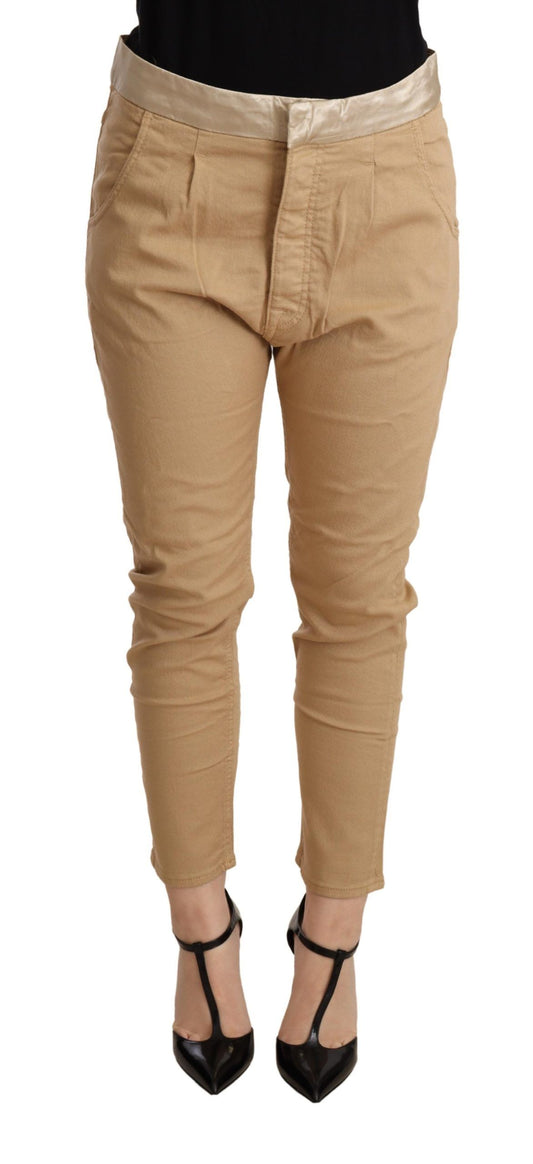 CYCLE Beige broek met hoge taille, smalle pasvorm en stretchmateriaal
