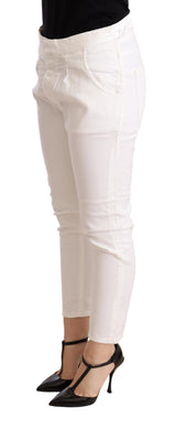 CYCLE Pantalon skinny en coton extensible, taille mi-hauteur, blanc, coupe ajustée.