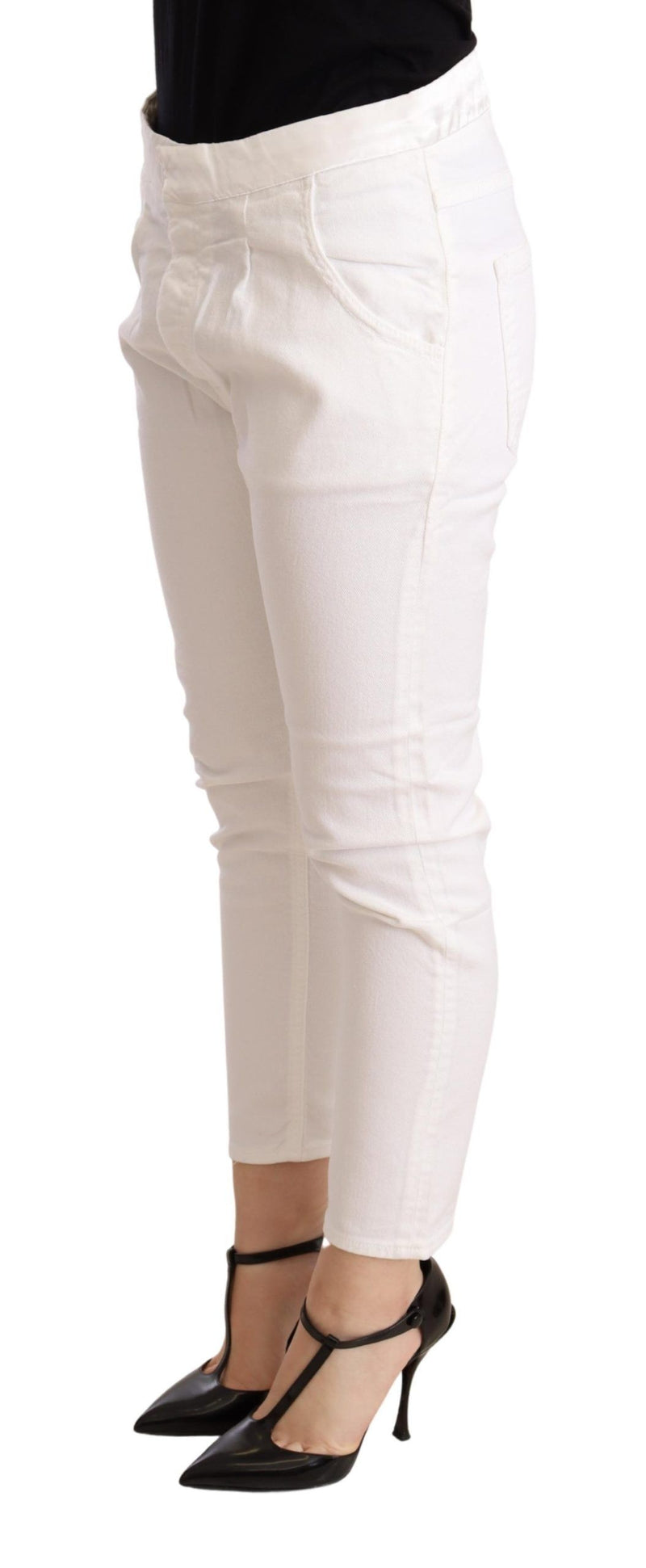 CYCLE Pantalon skinny en coton extensible, taille mi-hauteur, blanc, coupe ajustée.
