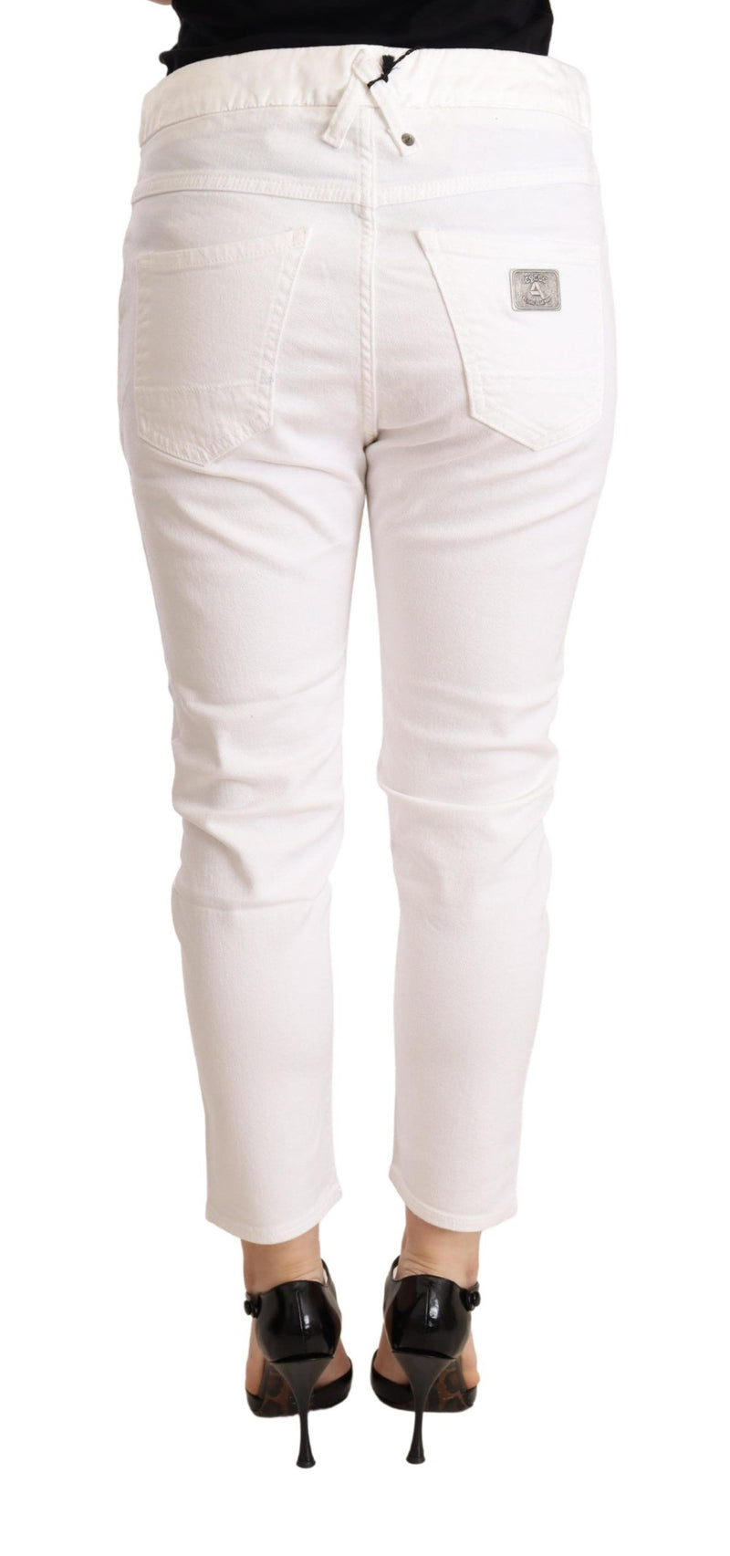 CYCLE Pantalon skinny en coton extensible, taille mi-hauteur, blanc, coupe ajustée.
