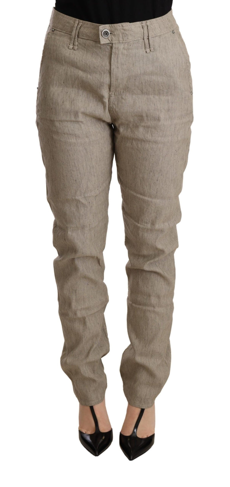 CYCLE Pantalon ample extensible beige taille mi-hauteur décontracté