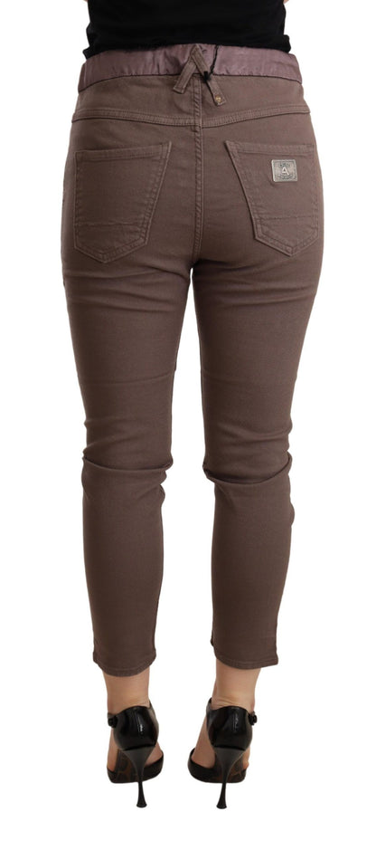 CYCLE Bruine, middelhoge taille, cropped, strakke stretchbroek