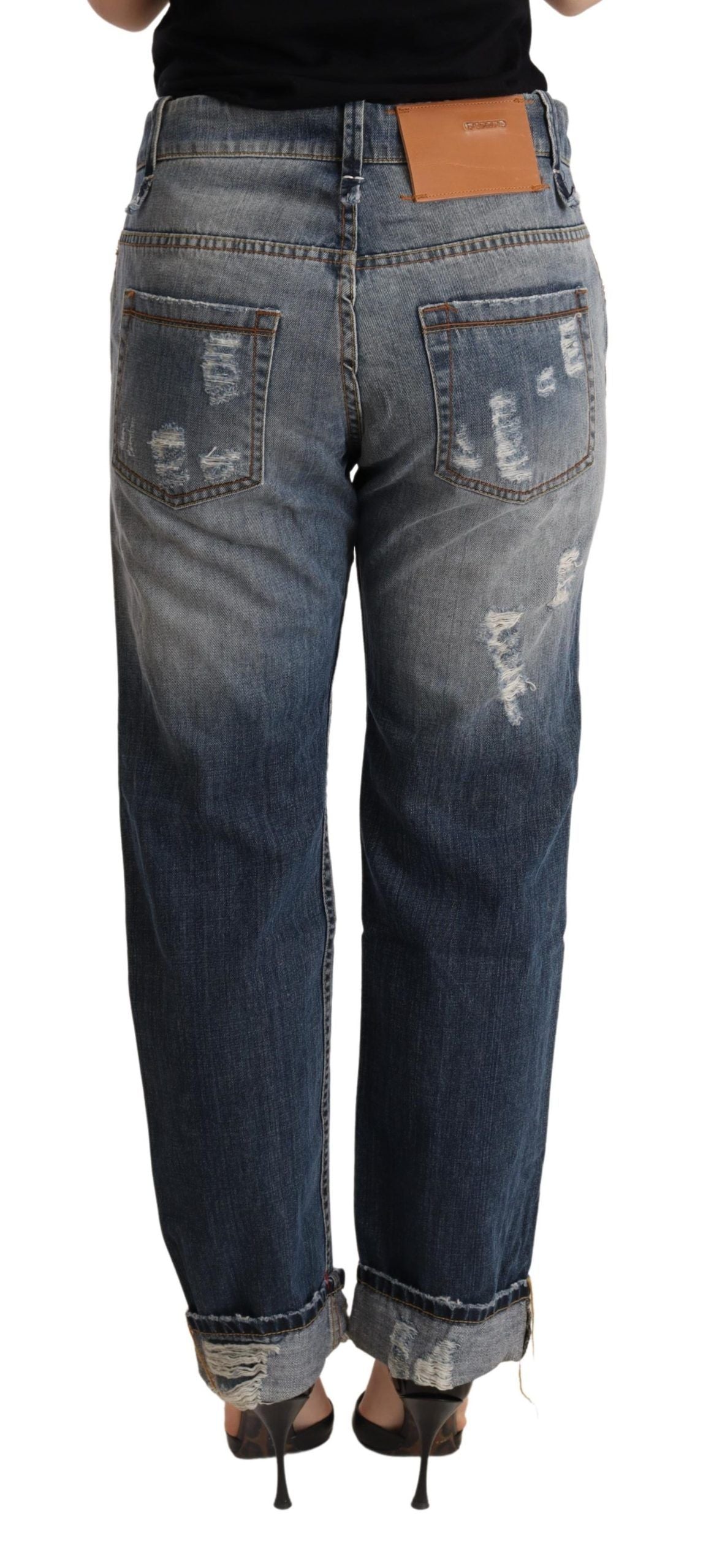 Pantalon en jean droit taille mi-hauteur, bleu déchiré, Acht.