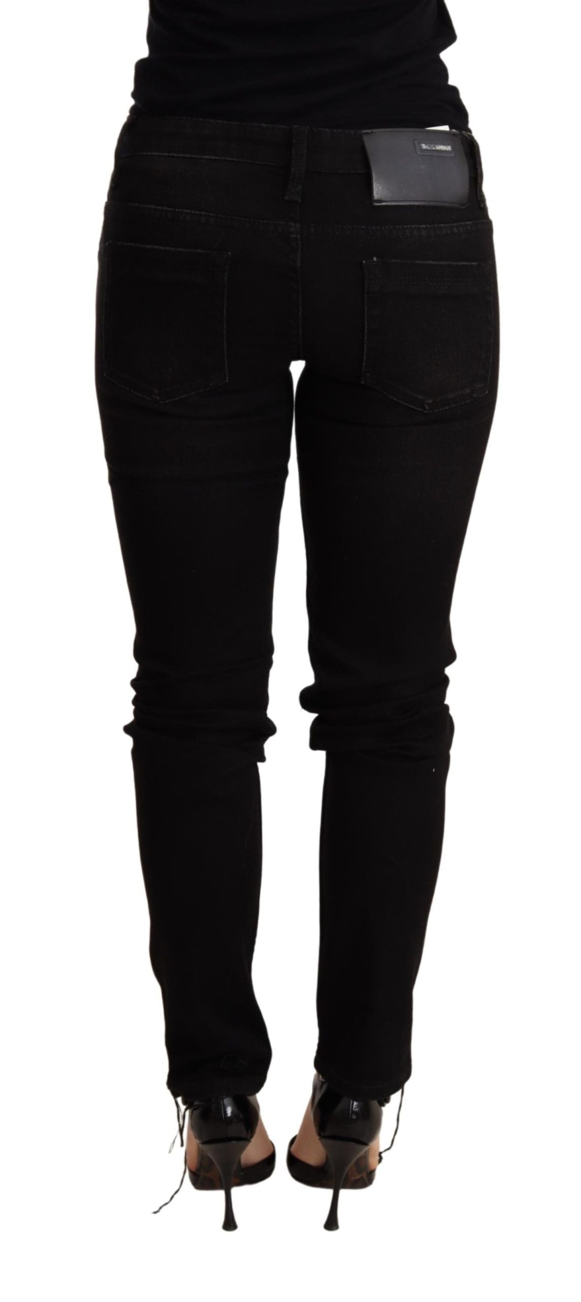 Pantalon en jean skinny noir taille basse Acht