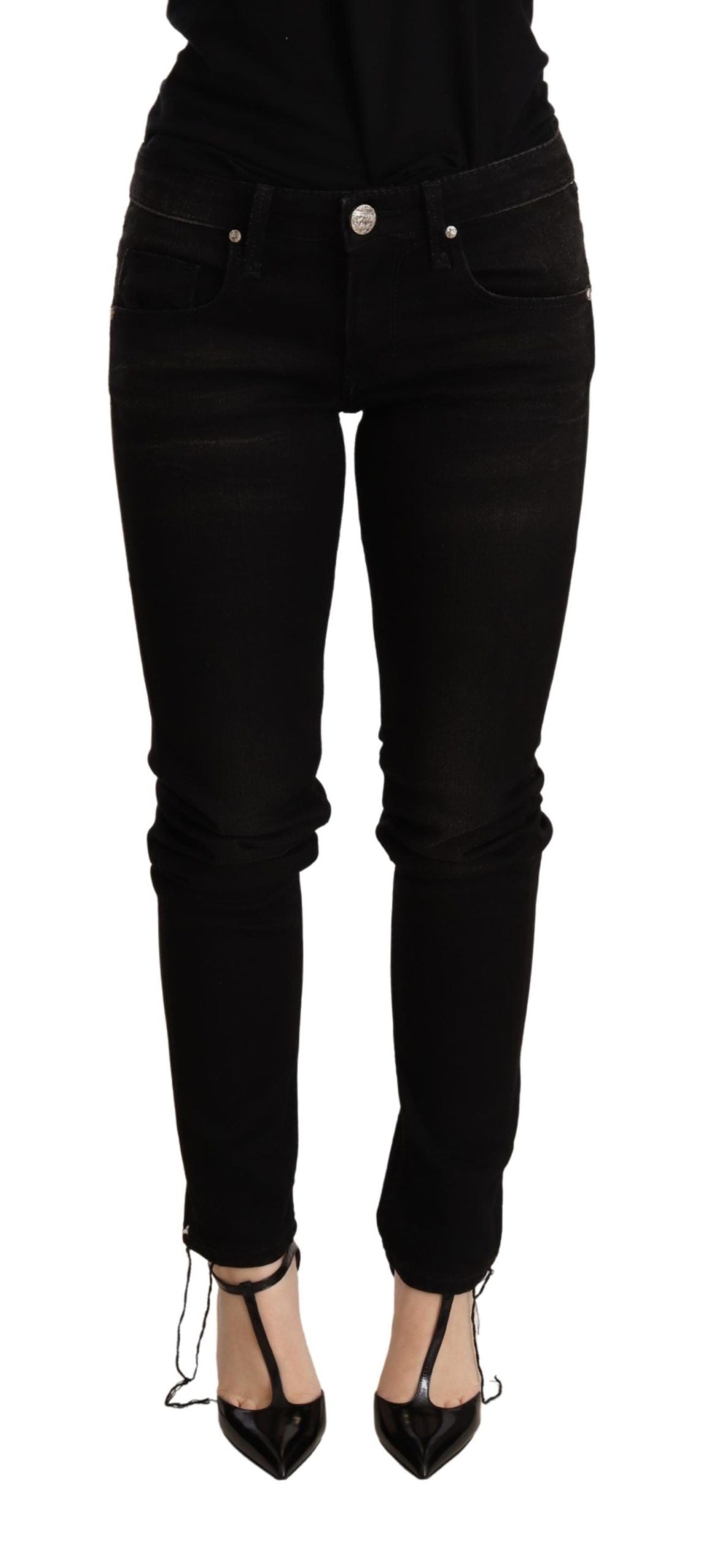 Pantalon en jean skinny noir taille basse Acht
