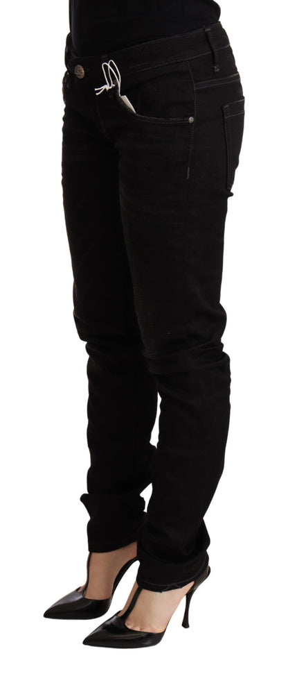 Pantalon en jean skinny en coton noir taille basse Acht