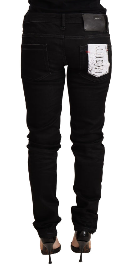 Pantalon en jean skinny en coton noir taille basse Acht